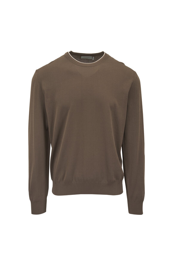 Canali Light Brown Cotton Crewneck Sweater