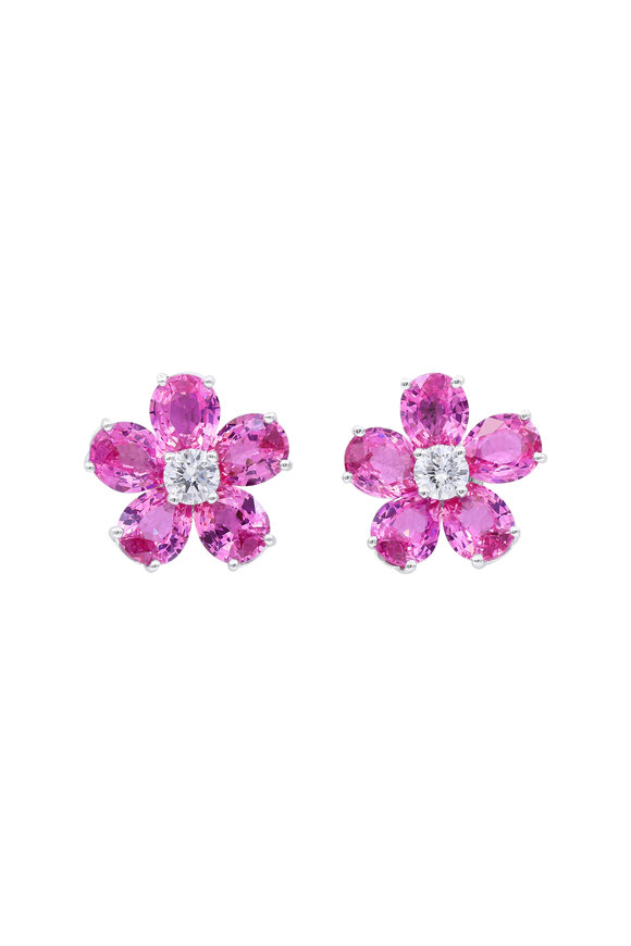 Oscar Heyman Platinum Pink Sapphire Diamond Flower Earring