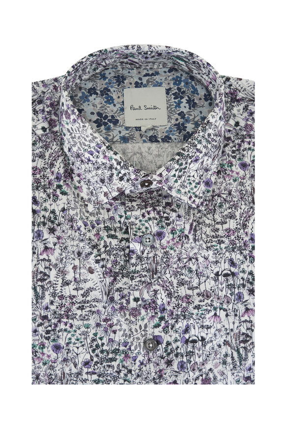 Paul Smith Gray & Purple Floral Cotton Dress Shirt