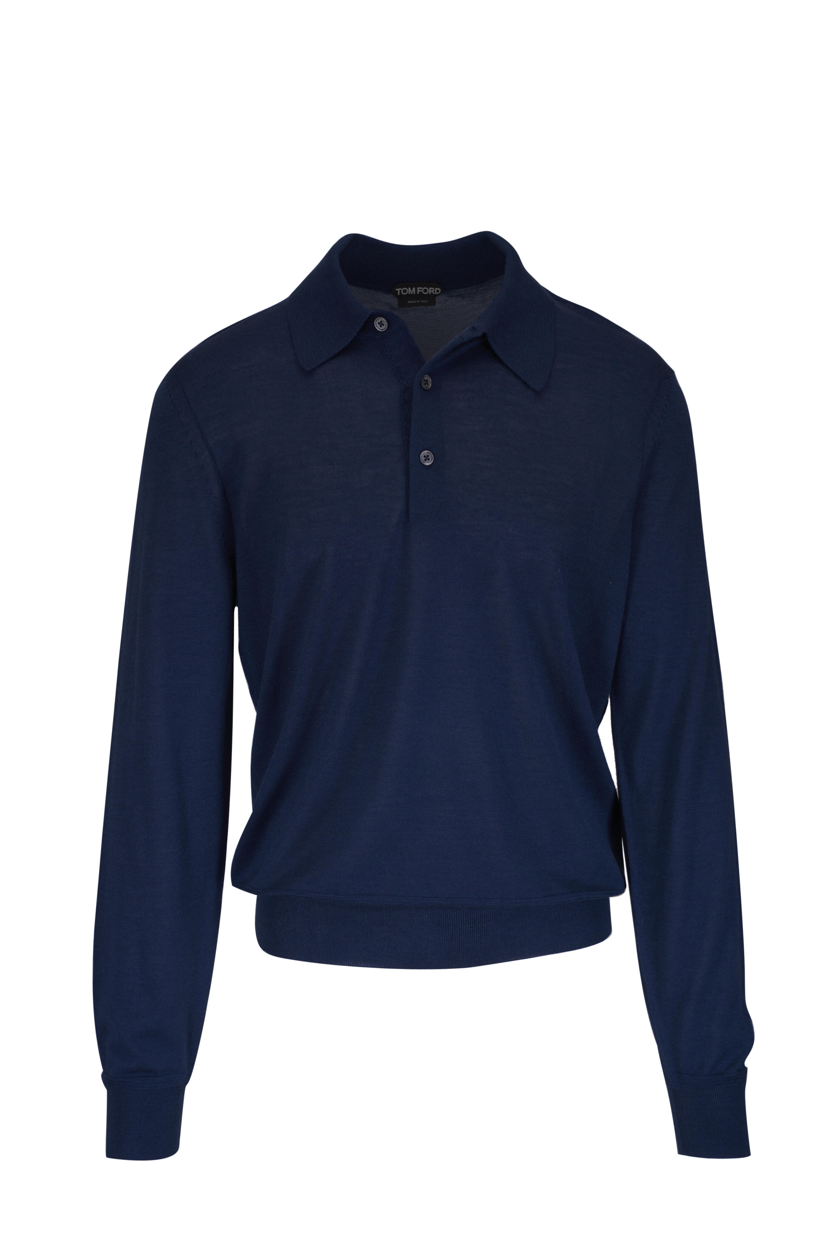 Tom Ford - Midnight Blue Cashmere & Silk Long Sleeve Polo Tom Ford - Midnight Blue Cashmere & Silk Long Sleeve Polo