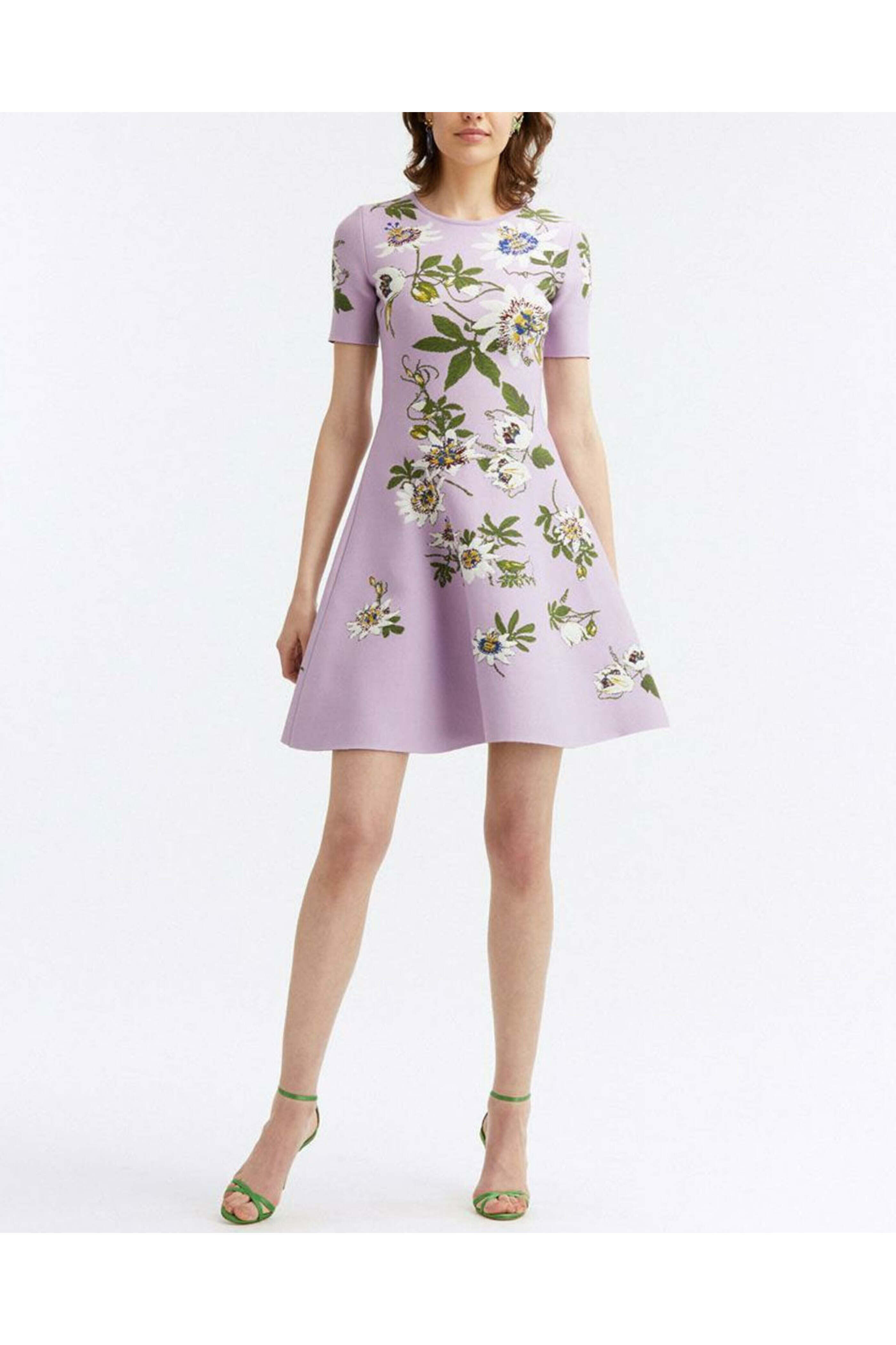 Oscar de la Renta - Lavender Multi Knit Fit and Flare Dress