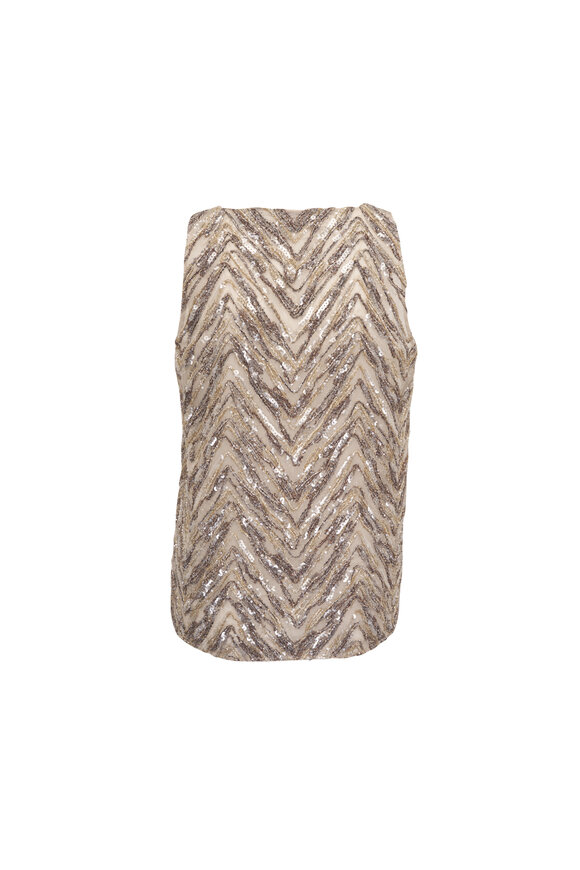 Brunello Cucinelli Beige Feather Embroidered Chevron Tank - view 5