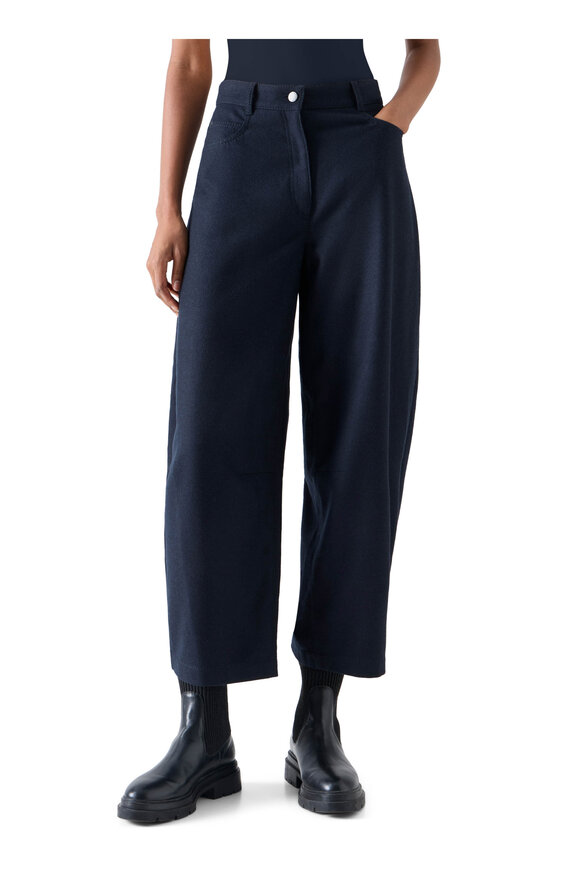 Akris Punto Farrow Navy Blue Wool Flannel Barrel Leg Pant - view 2