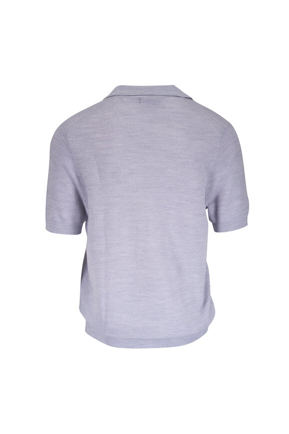 Patrick Assaraf Gray Wool & Silk Johnny Collar Polo - view 2