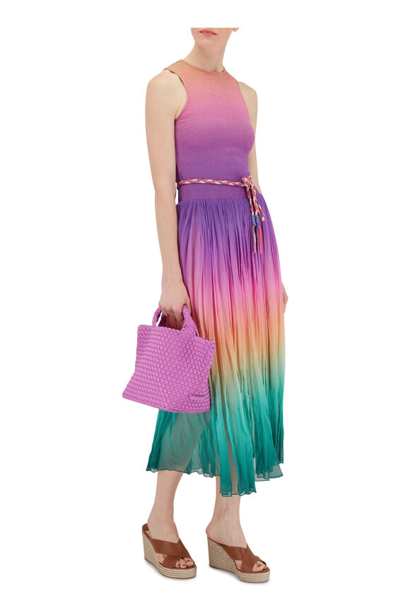 Zimmermann - Cira Shirred Green & Purple Ombre Midi Dress 