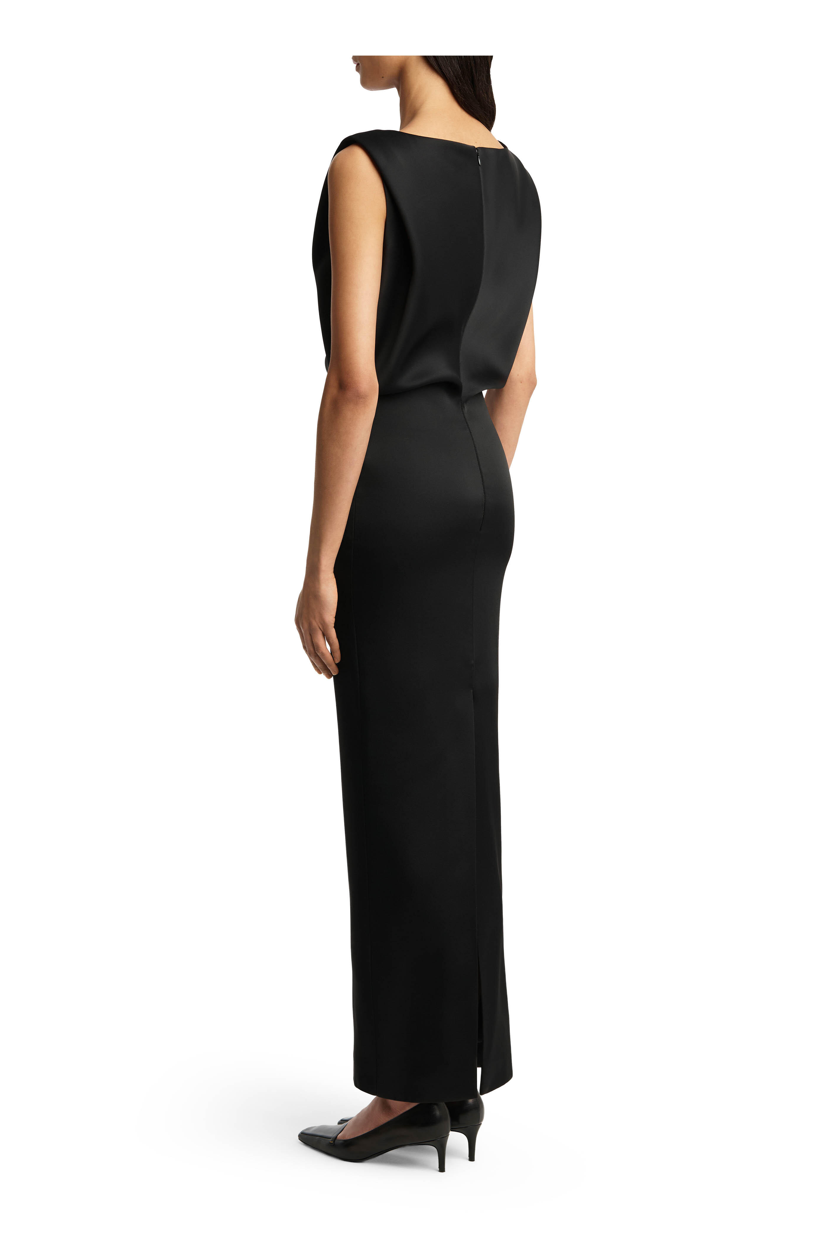 Khaite - Terran Black Bonded Crepe Satin Maxi Dress