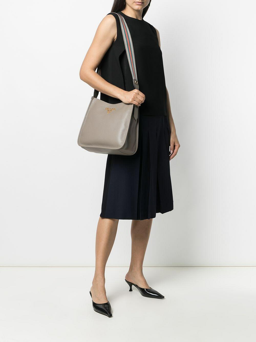 Prada - Gray Leather Medium Hobo Shoulder Bag