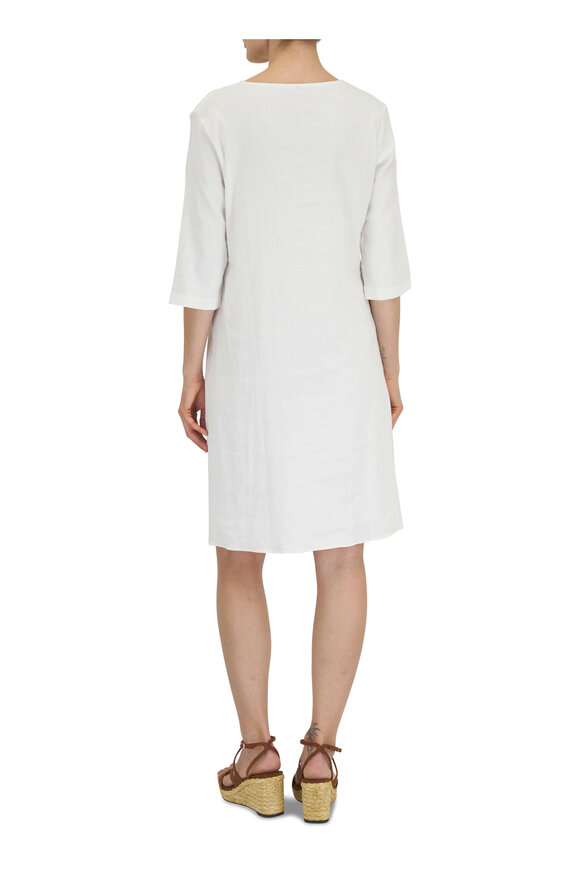 Peter Cohen - White Stretch Linen Three-Quarter Sleeve Dress 