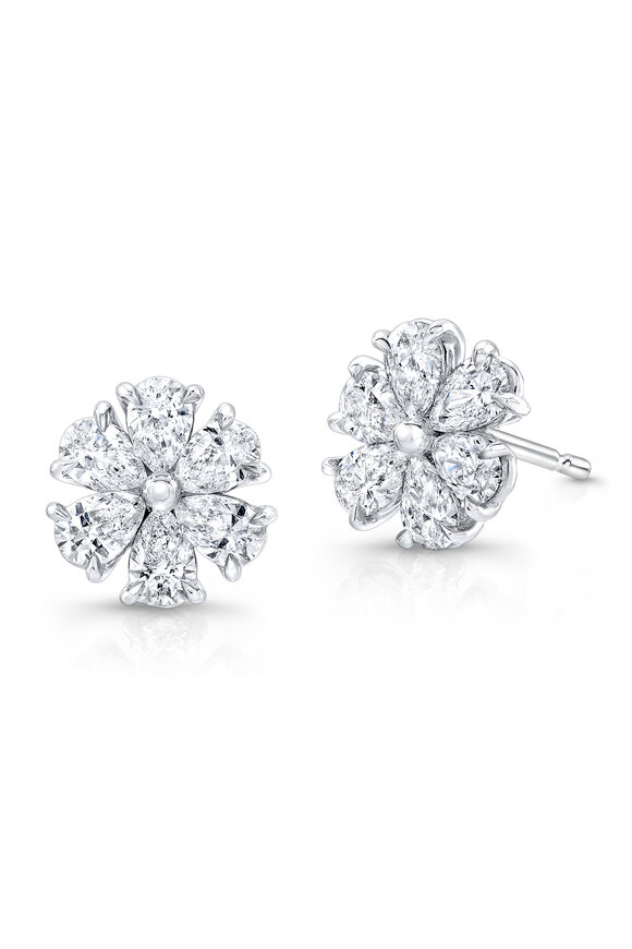 Rahaminov - Pear Shaped Diamond Flower Stud Earrings 