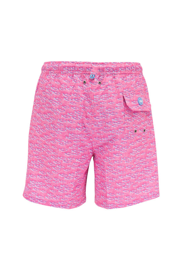 Peter Millar - Pink Ruby School of Fish Print Swim Trunks