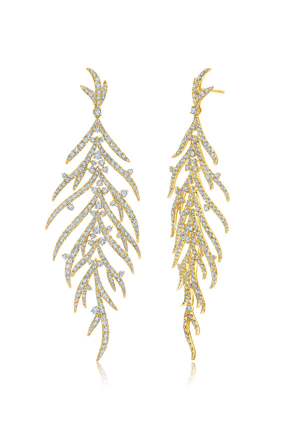 Graziela Gems 18k Yellow Gold Diamond Folha Drop Earrings