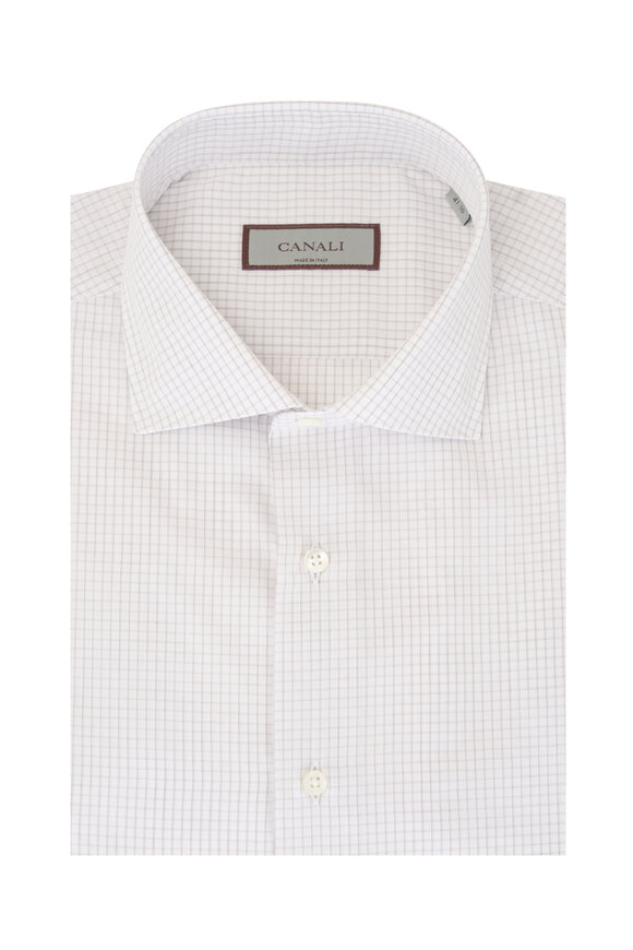 Canali White Check Cotton Dress Shirt