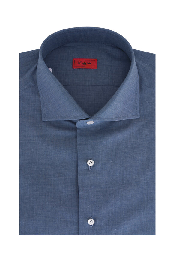 Isaia Light Blue Extra Light Flannel Dress Shirt