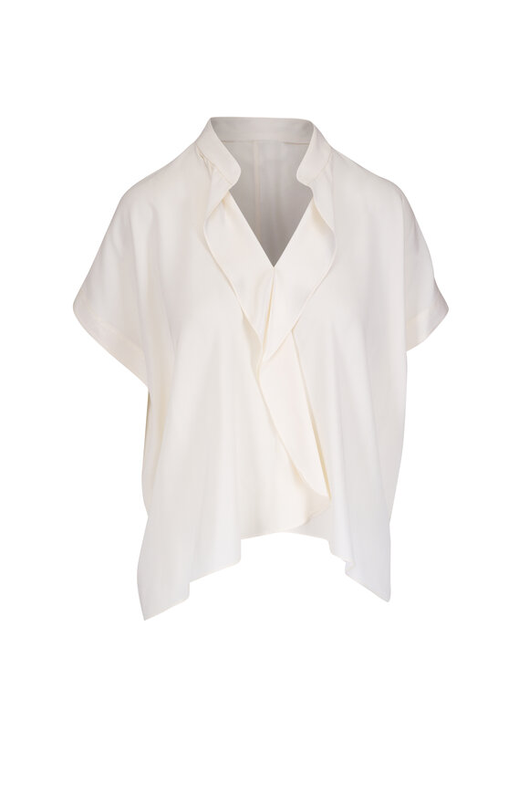 Zero + Maria Cornejo Fin Gabin White Pepper Silk Charmeuse Blouse