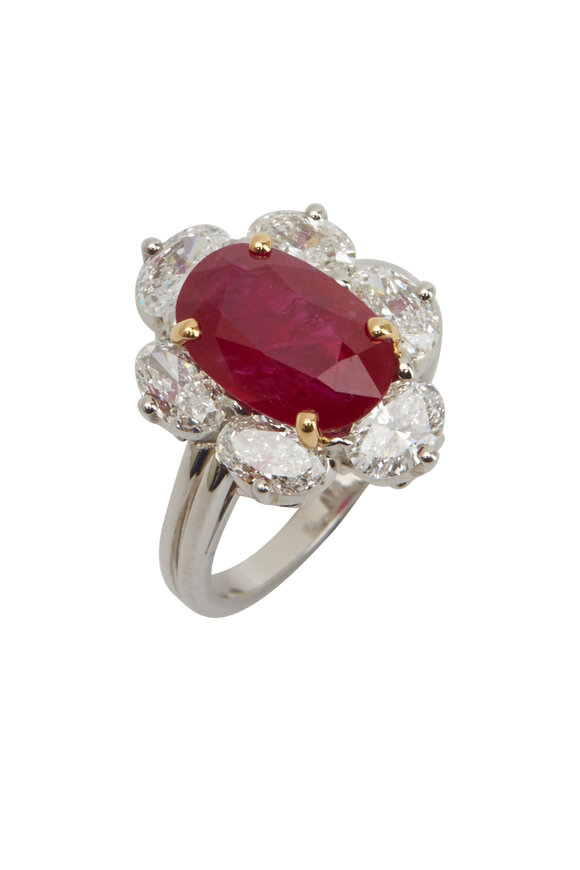 Oscar Heyman - Platinum Mozambique Ruby Diamond Ring