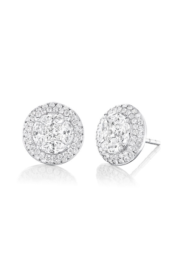 Nam Cho 18k White Gold Diamond Invisibly Set Stud Earrings