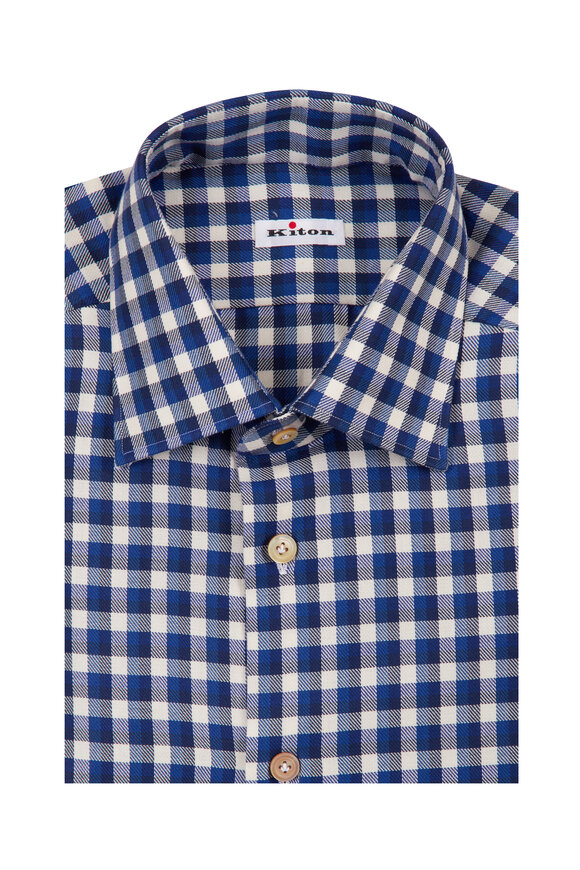 Kiton Royal Blue Check Cotton Dress Shirt - view 1
