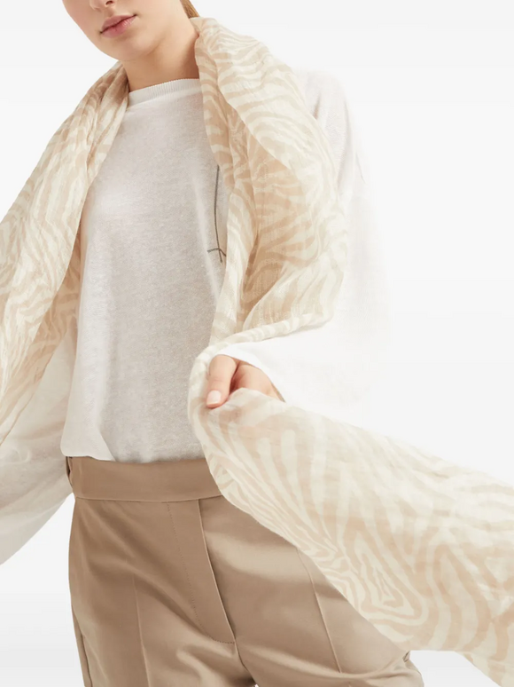 Brunello Cucinelli Animalier Beige Print Scarf - view 2