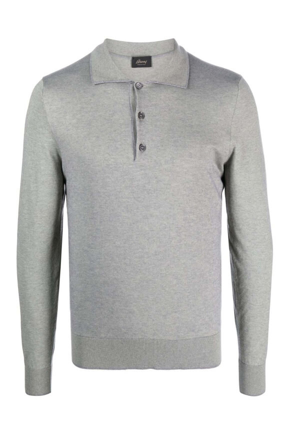 Zegna - Gray Cashmere & Silk Long Sleeve Polo | Mitchell Stores