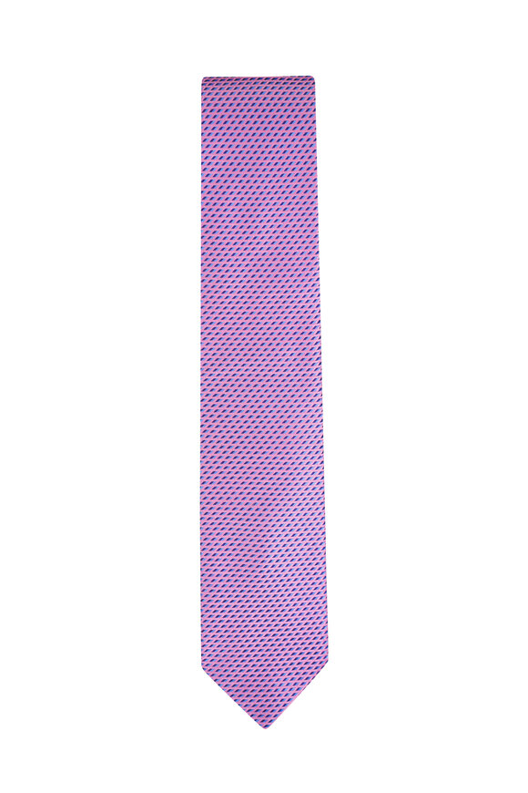 Eton Pink & Blue Geometric Print Silk Necktie