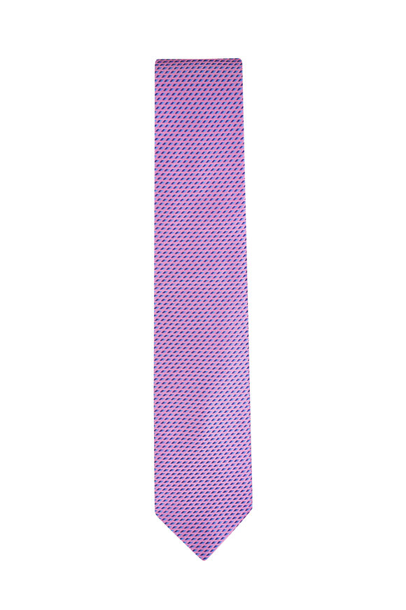 Eton - Pink & Blue Geometric Print Silk Necktie