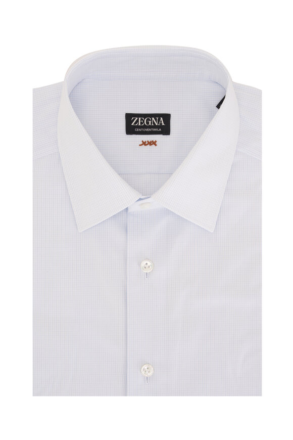 Zegna Blue Check Cotton Dress Shirt