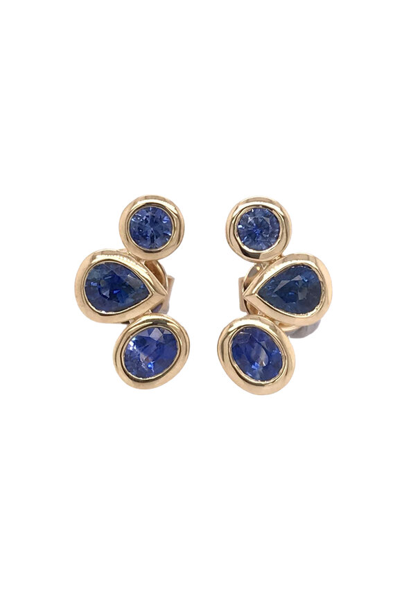 Ruchi 18k Yellow Gold Blue Sapphire Bezel Earring - view 1