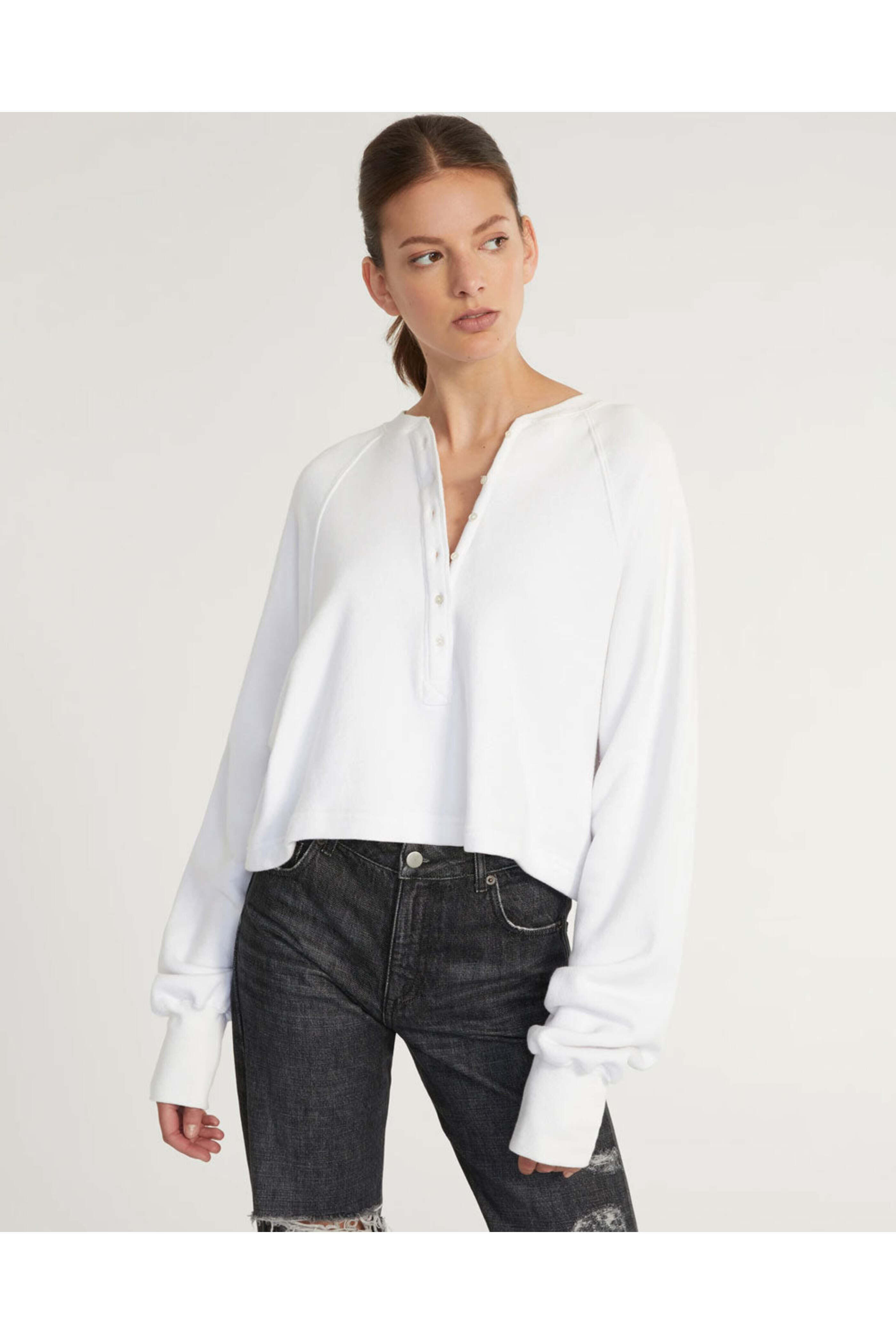 Marissa Webb - So Uptight Plunge Henley White Sweatshirt