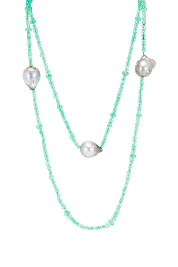 Kimberly McDonald Tahitian Pearl & Emerald Beaded Necklace