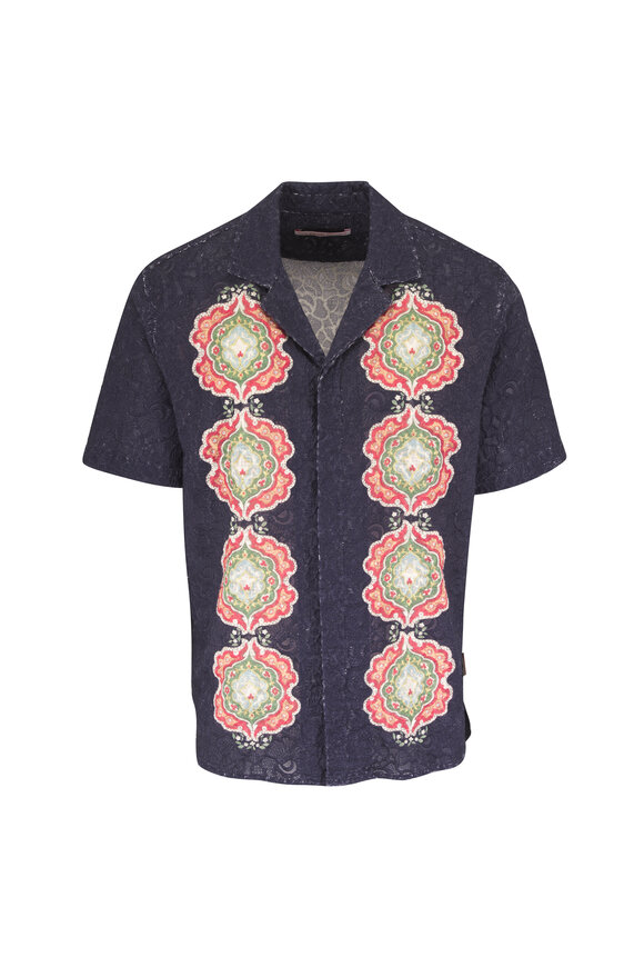 Orlebar Brown Maitan Broderie Anglaise Navy Blue Sport Shirt - view 1