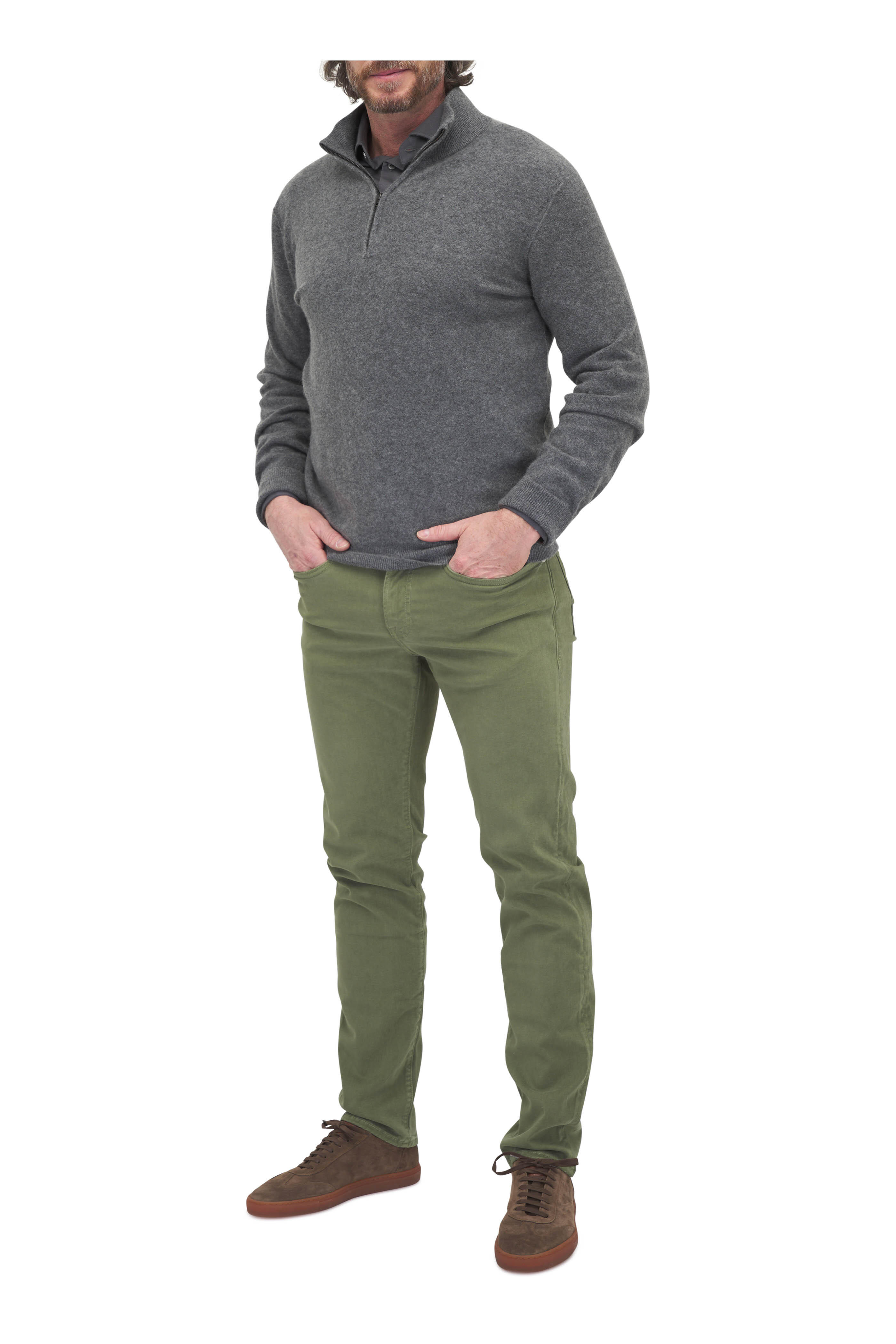 Vince - Medium Heather Gray Cashmere Quarter-Zip Sweater