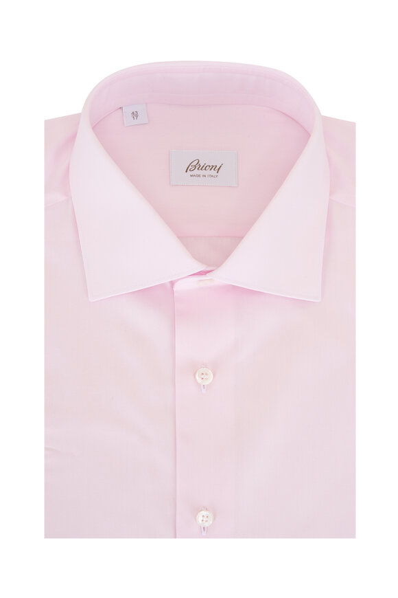 Brioni Solid Pink Cotton Dress Shirt