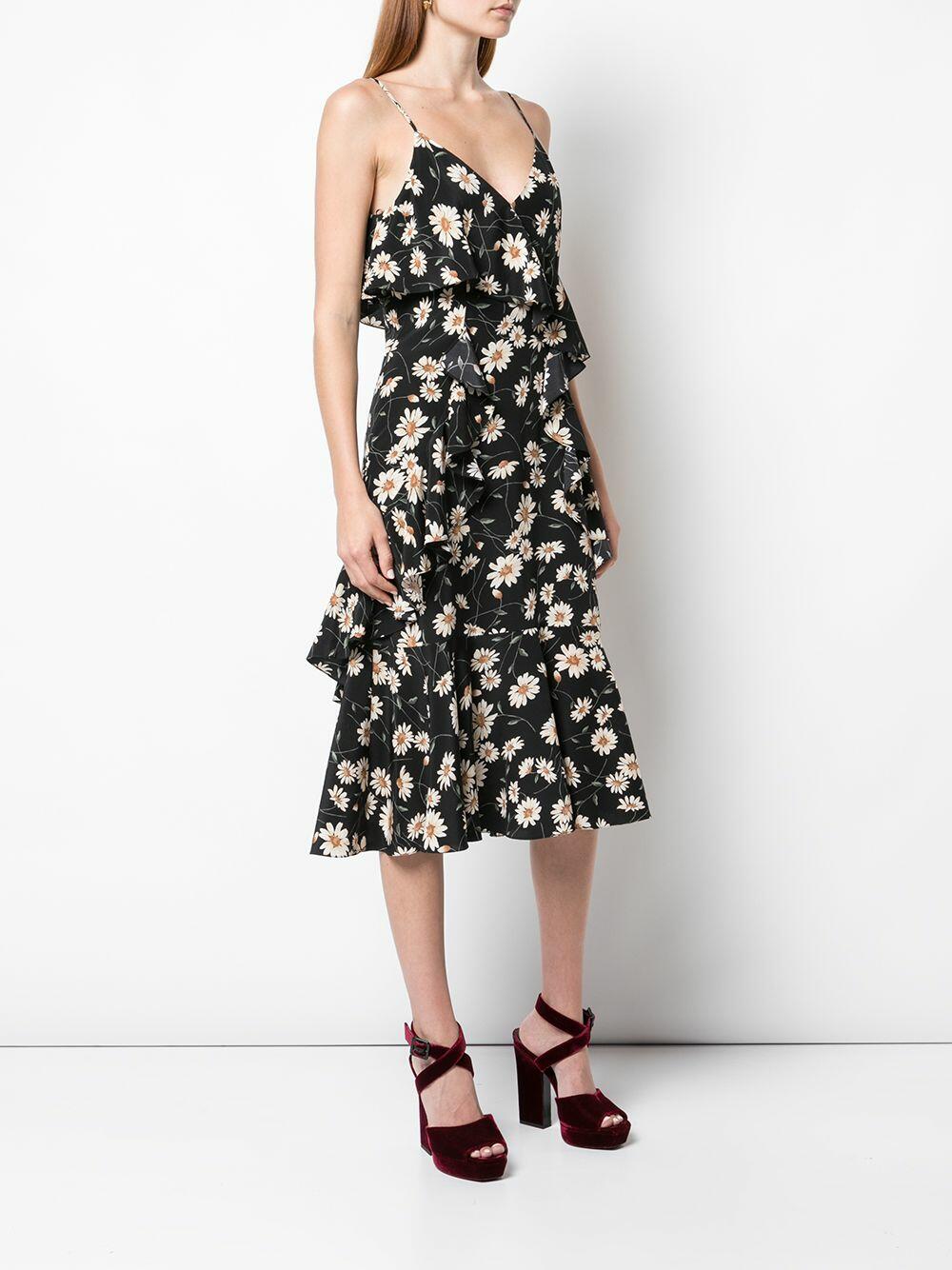 Michael Kors Collection - Black & Ivory Daisy Print Ruffled Cami Dress