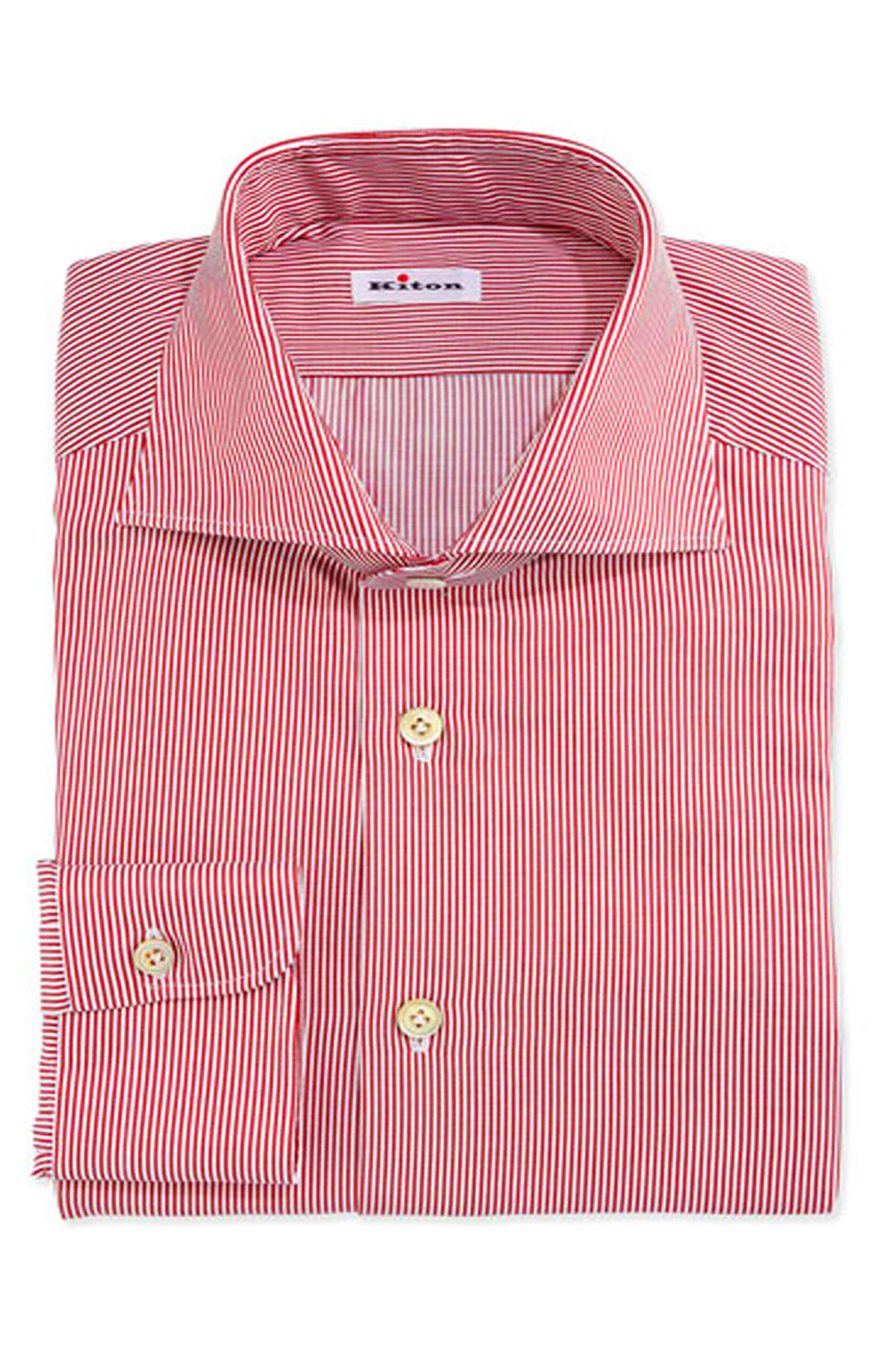 Kiton - Red and White Mini Stripe Sportshirt
