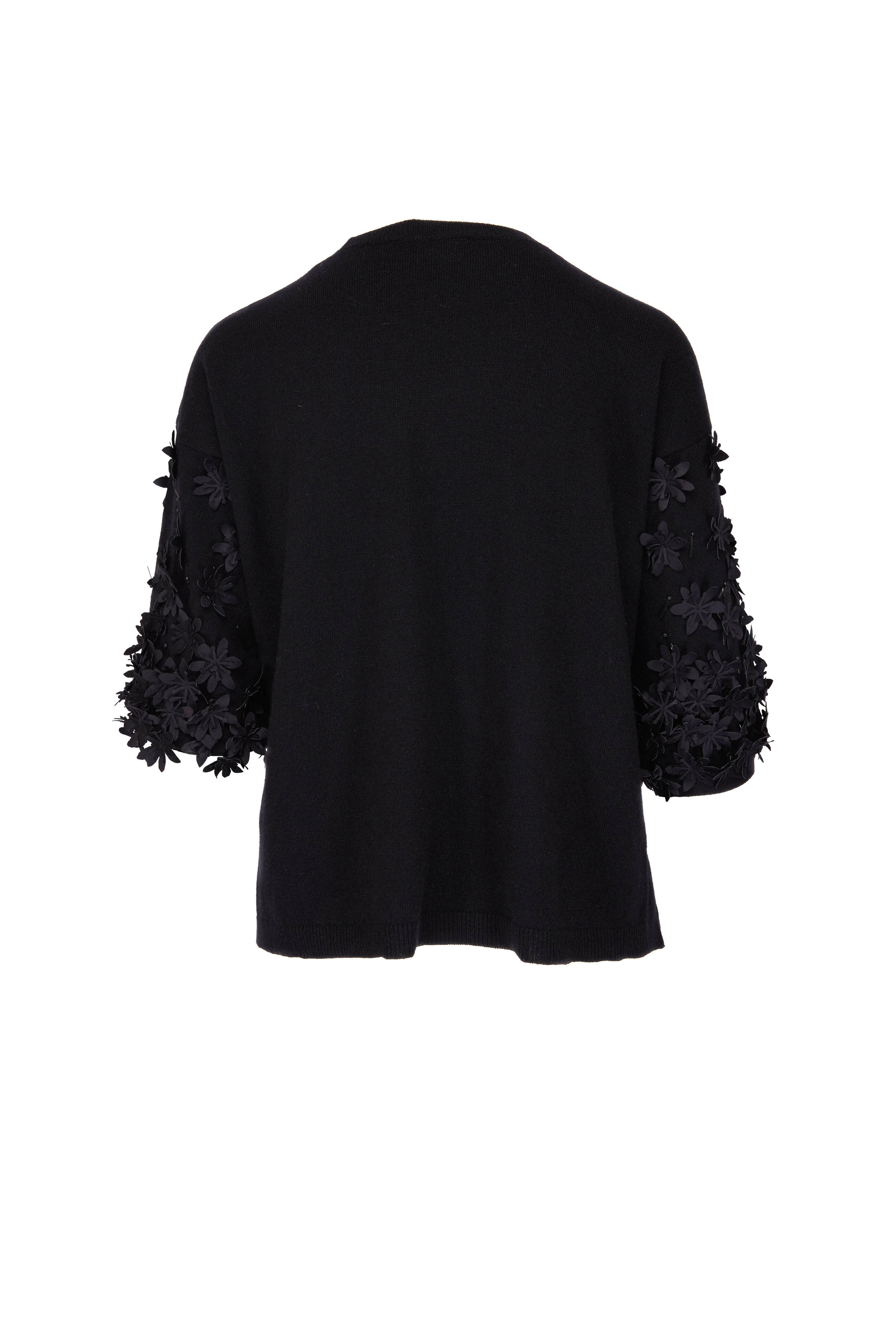 Valentino - Black Beaded Floral Applique Sweater