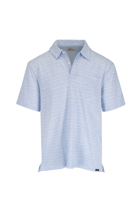 Faherty Brand Breeze Light Blue Stripe Short Sleeve Polo - view 1