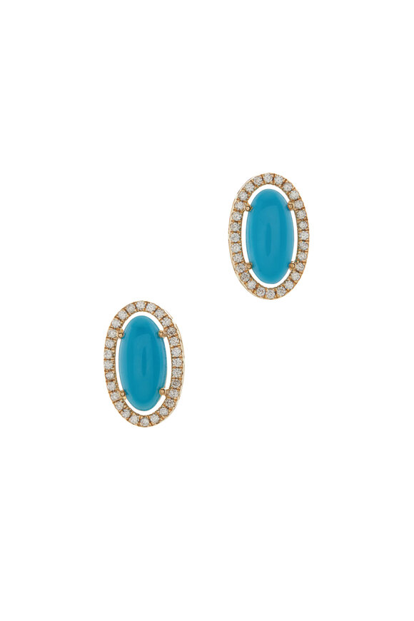 Loriann - Oval Turquoise & Diamond Earrings