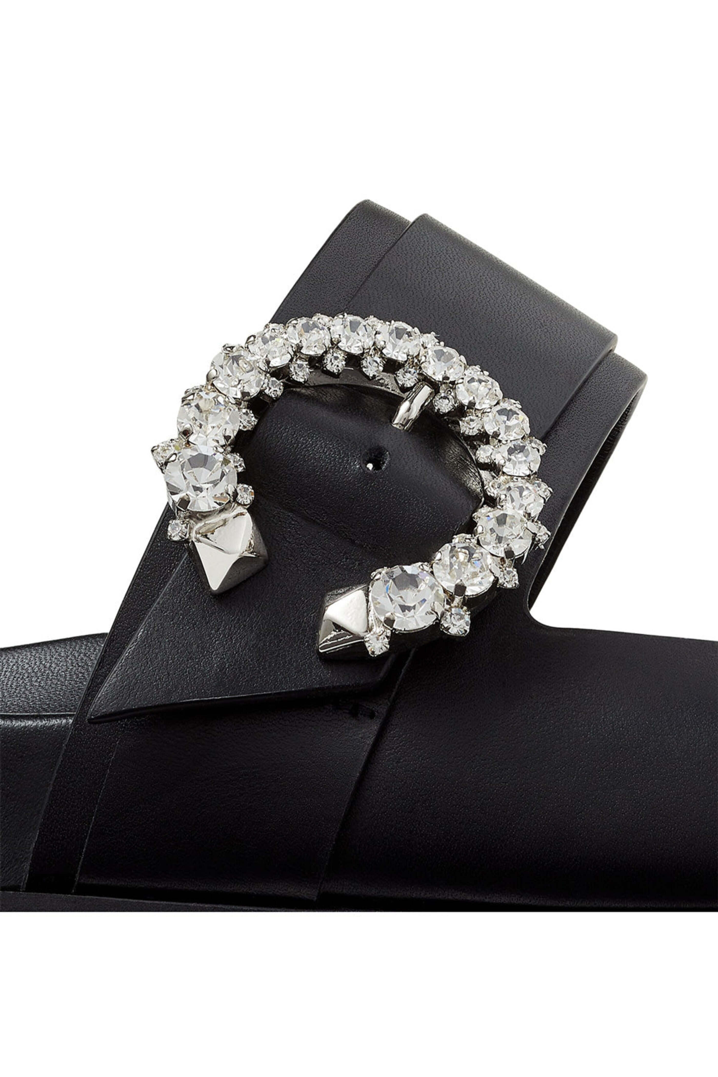 Jimmy Choo - Marga Black Vachetta Sandal with Crystal Buckle