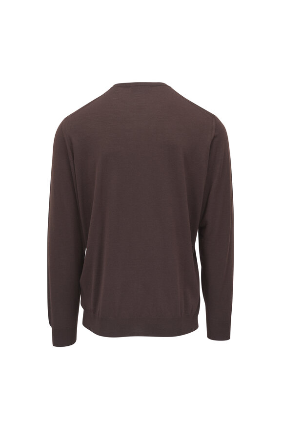 Fedeli Super 140s Coffee Wool Crewneck Shirt - view 2
