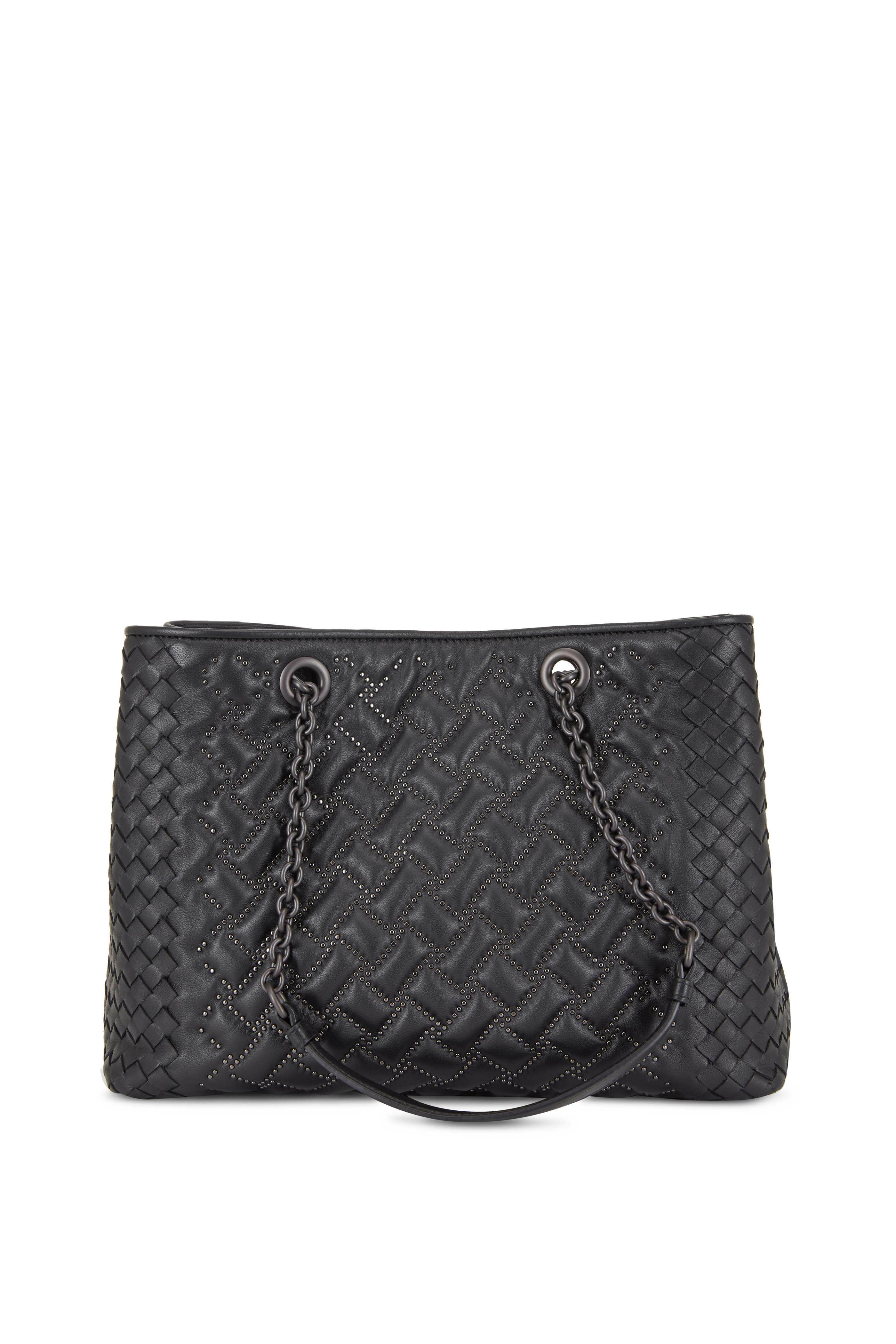 Bottega Veneta - Black Nappa Leather Micro Studded Medium Tote Bag