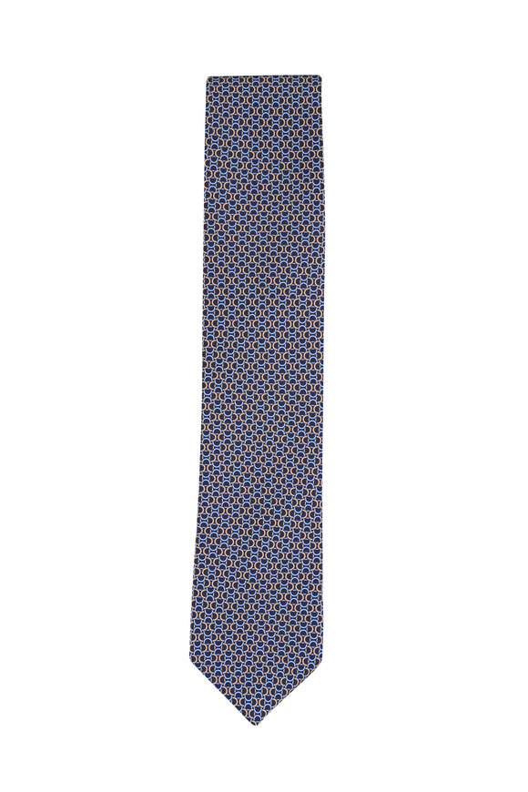 Eton Navy Blue Geometric Print Silk Necktie - view 1