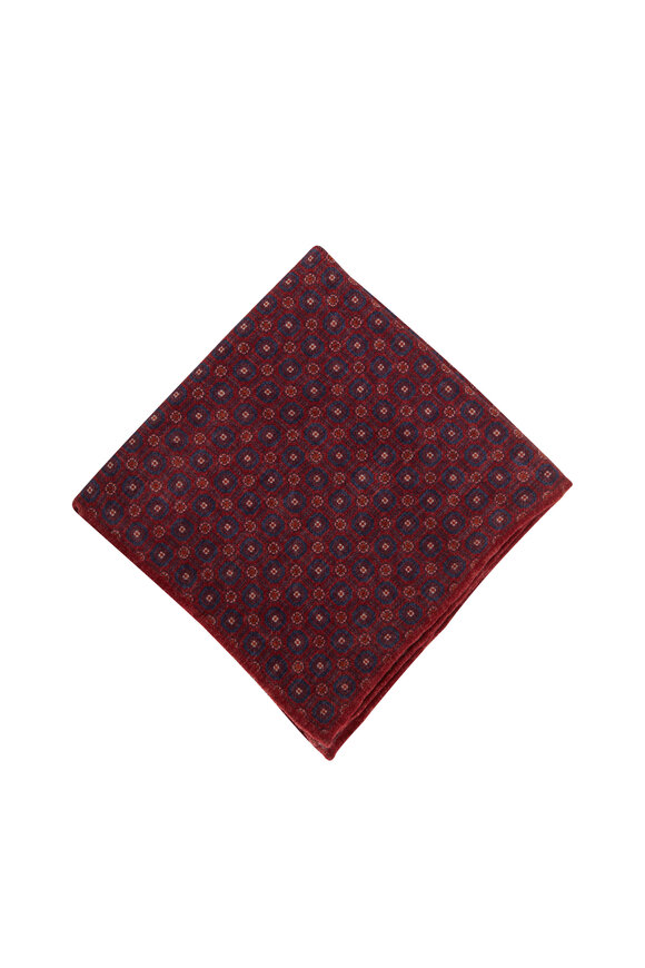 Brunello Cucinelli - Red Geometric Print Wool Pocket Square