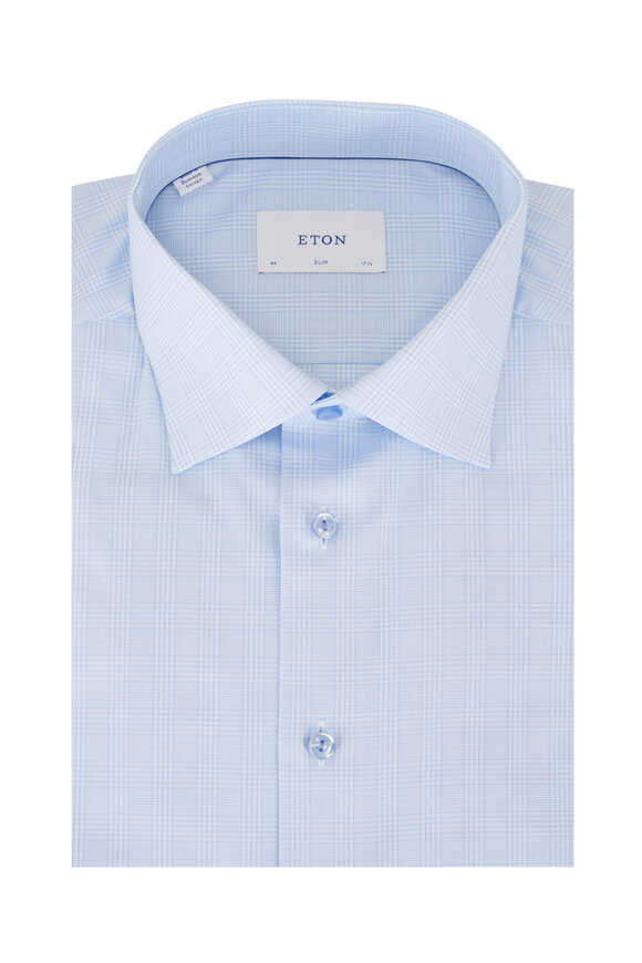 Eton Light Blue Plaid Dress Shirt