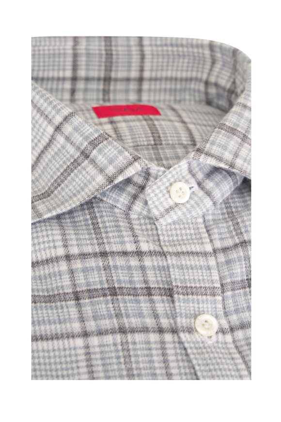 Isaia Blue Plaid Cotton Flannel Sport Shirt - view 3