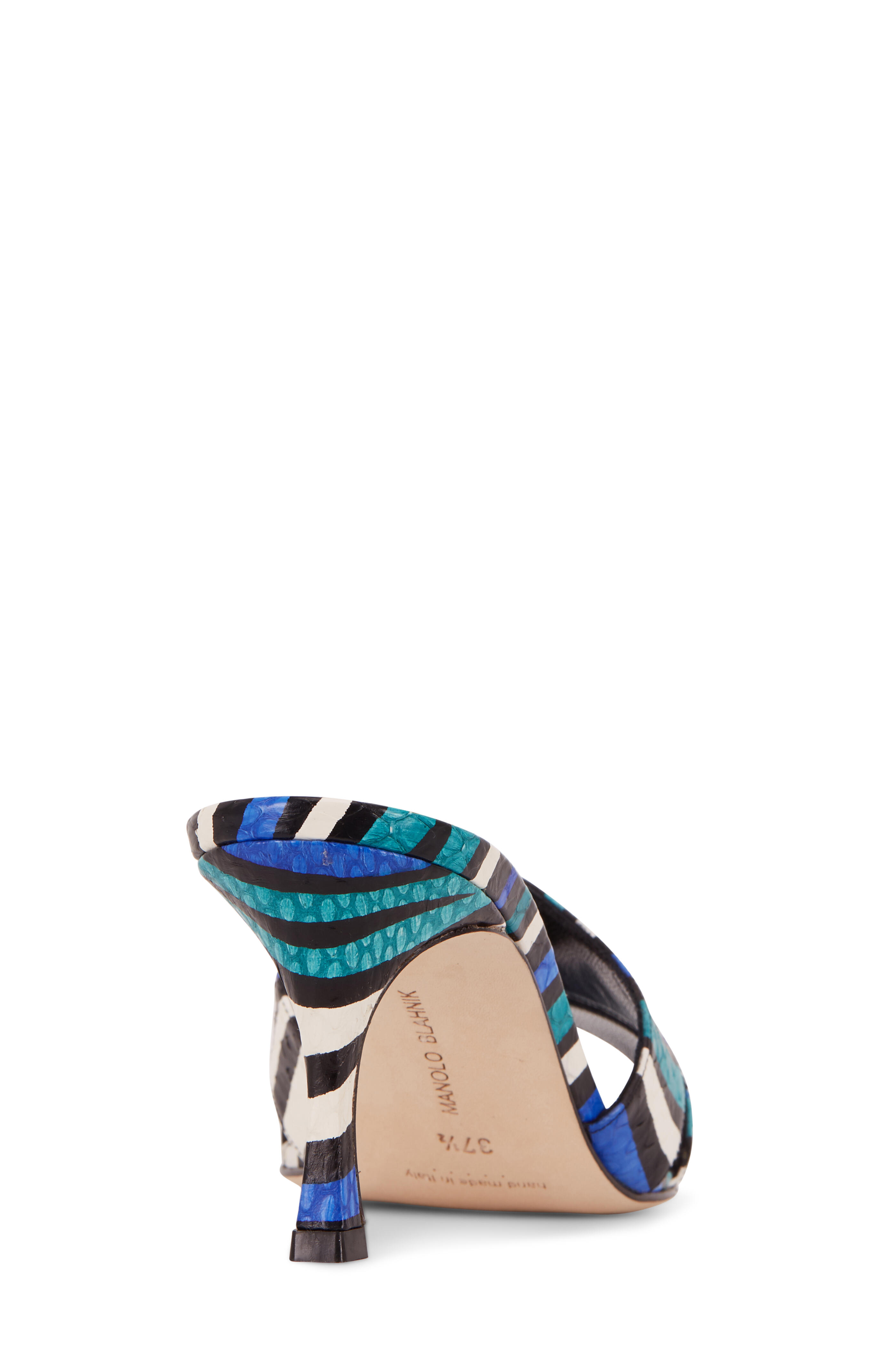 MANOLO BLAHNIK ファー付きミュール 37.5 Manolo Blahnik Black/White Printed Floral Fabric BB Pumps