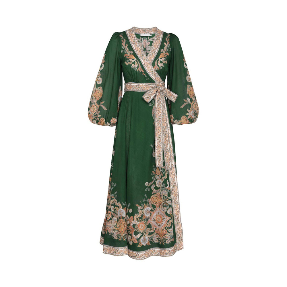 Zimmermann - Emerald Paisley Devi Wrap Midi Dress