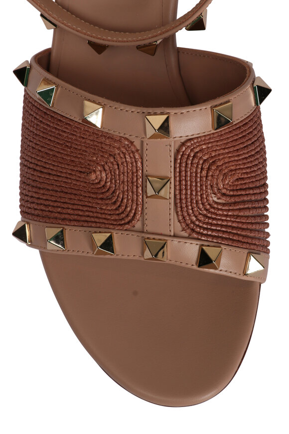 Valentino Garavani Rockstud Embellished Raffia Sandals, 60mm - view 4