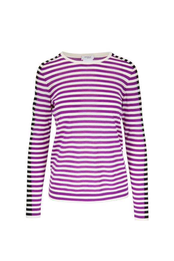 Akris Punto - Cream, Purple & Black Stripe Sweater