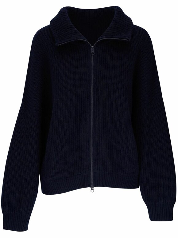 Lisa Yang - Mela Navy Cashmere Zip Cardigan 