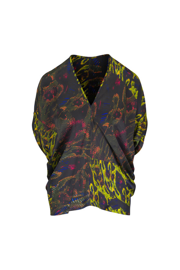 Zero + Maria Cornejo Kio Black Multicolor Silk Chaos Print Top - view 1